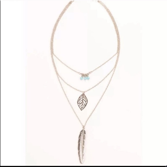NWOT BOHO Beaded Feather Layered Necklace - Picture 2 of 3